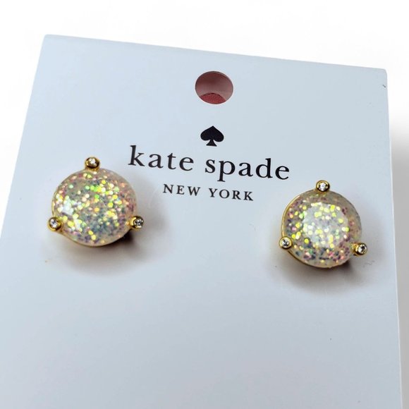 NWT Kate Spade Rise and Shine Gold Tone Gum Drop Opal Glitter Stud Earrings - Picture 2 of 4